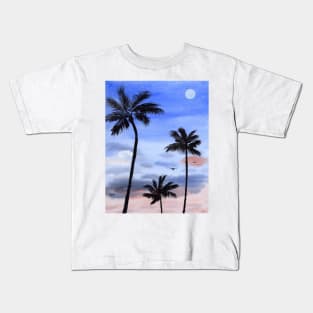 Palm Trees at Night Watercolor Art Kids T-Shirt